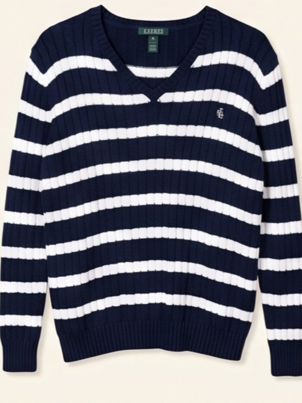 Ralph Lauren CableKnit Vneck Sweater blue and white stripes in XL